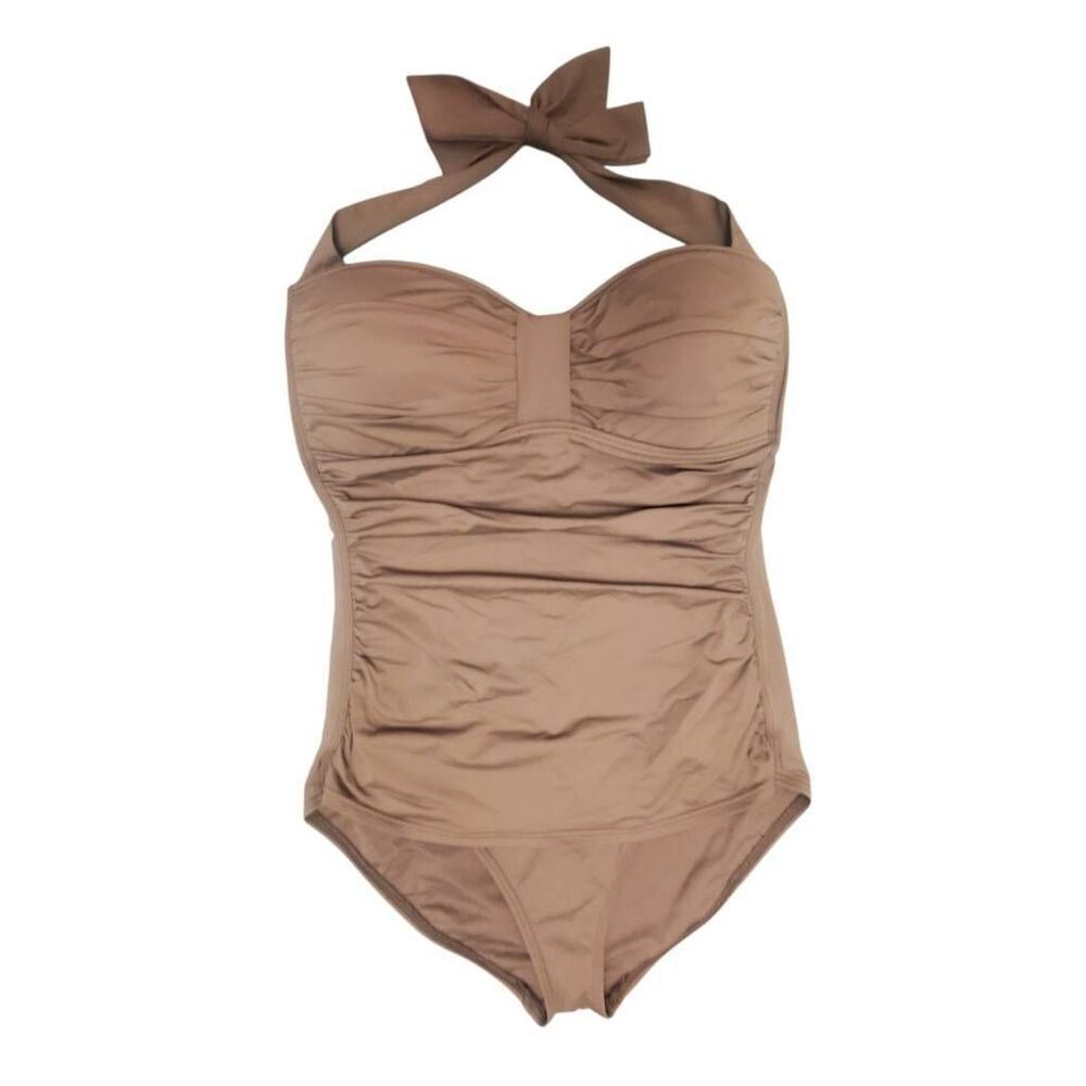 TOMMY BAHAMA Women's 12 Tummy Control  Ruched Padded Halter Swimsuit One-Piece
